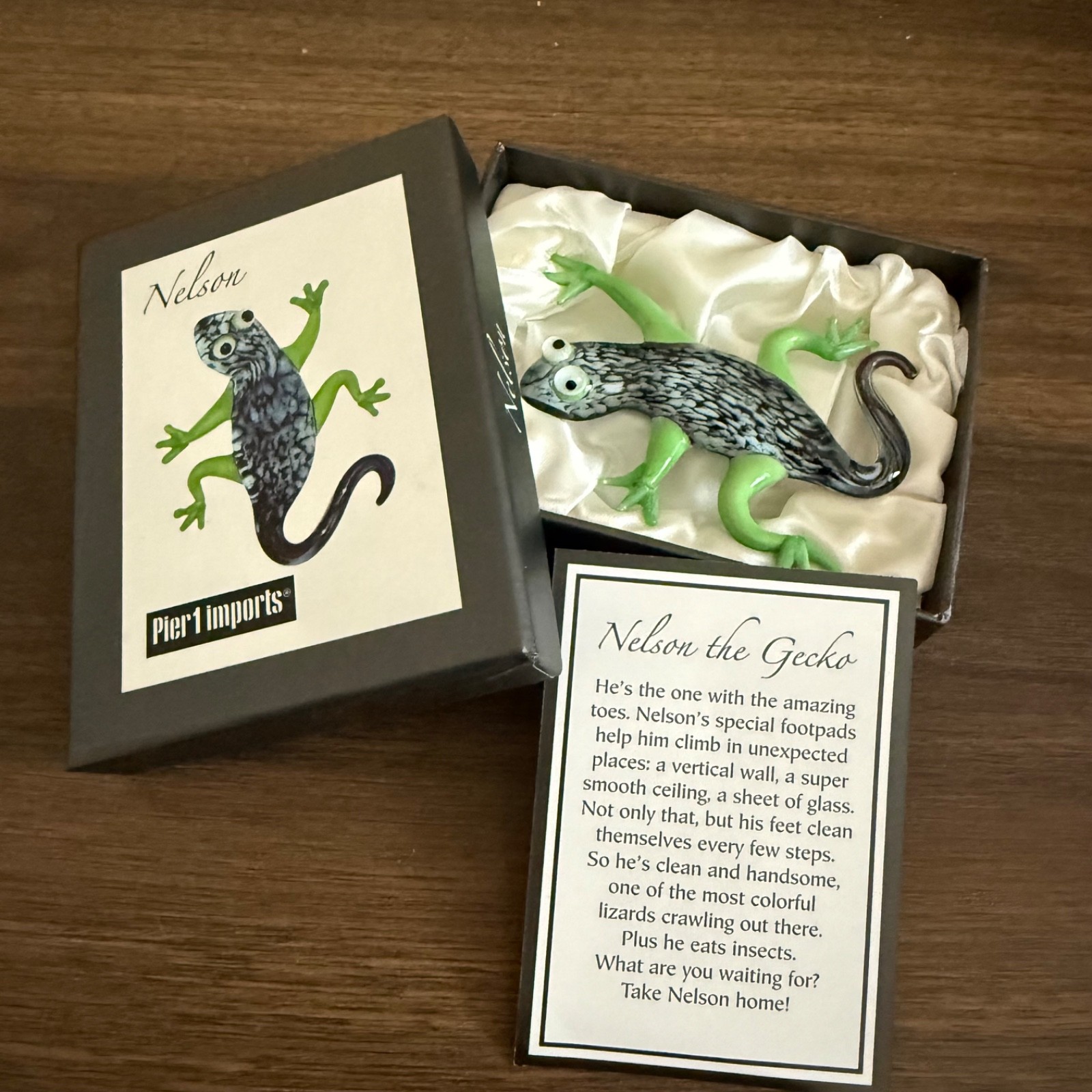 Pier 1 Blown Art Glass Nelson The Gecko Figurine in Original Box Vintage