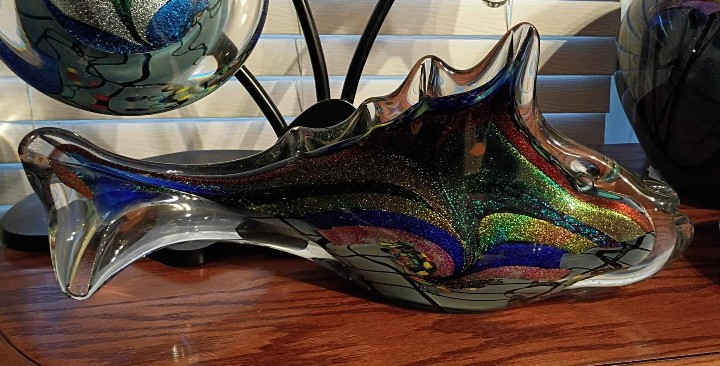 Gorgeous Huge 17″ x 8″ Signed Karg 2013 Dichroic Art Glass Fish Sculpture