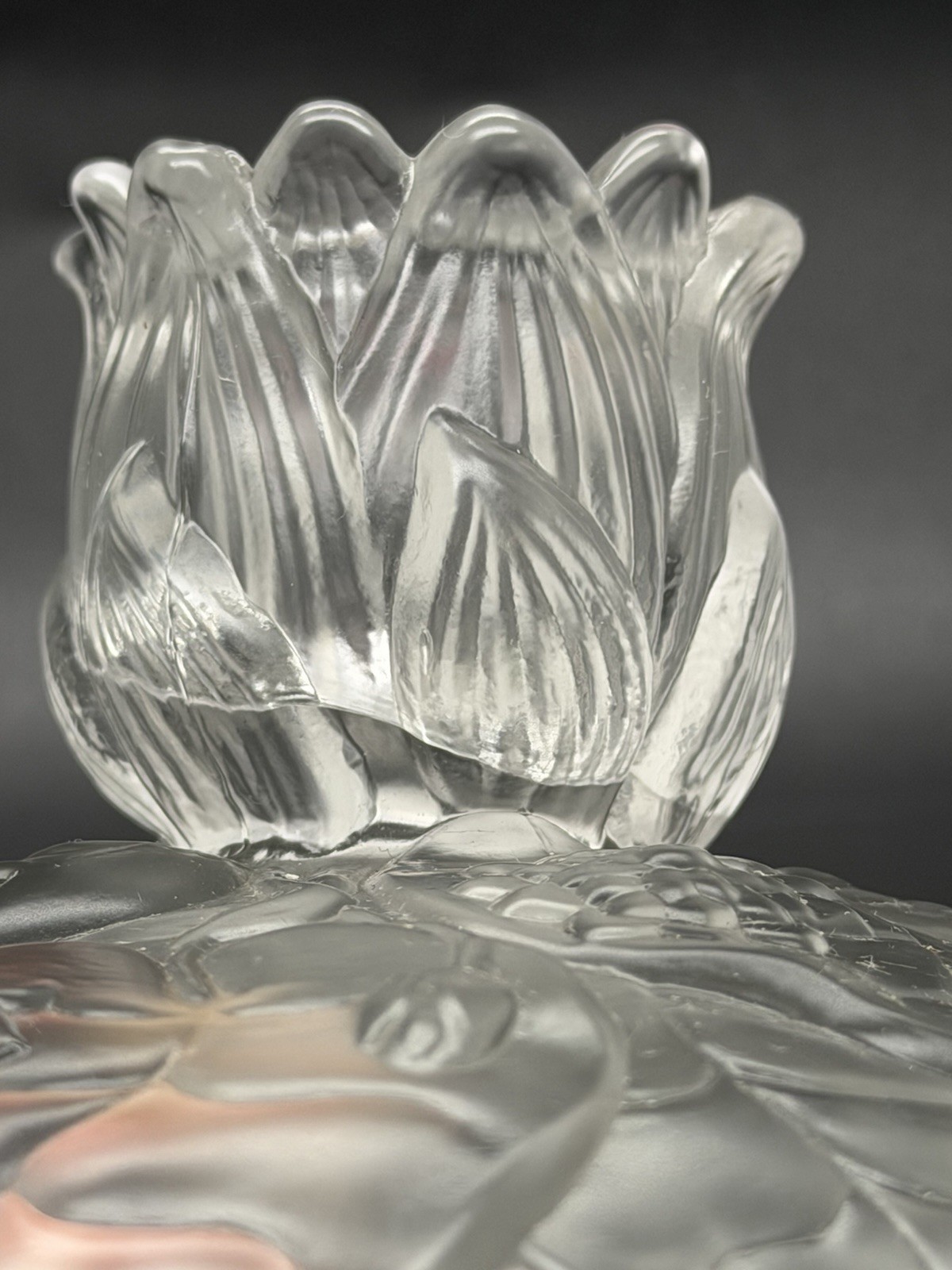 Vintage Fenton Frosted Clear Water Lily Glass Candle Stick Holders Set of 2