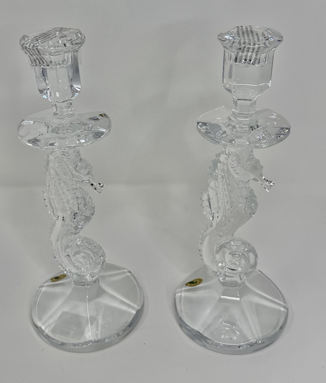 Waterford Crystal Seahorse 11 1/2 in. Candlestick Holders Pair Coastal Luxury