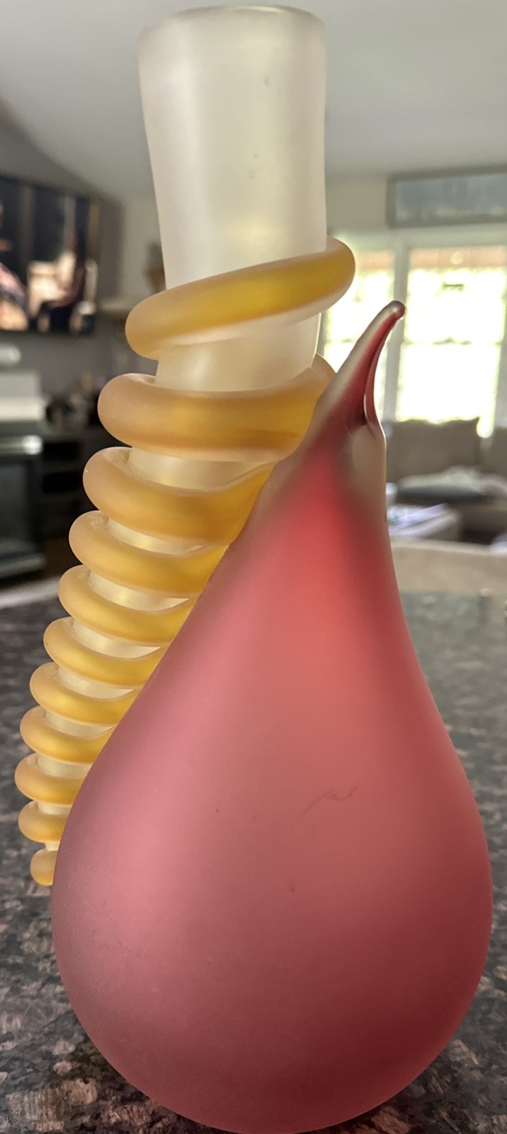 Rare Vintage Murano Blown Frosted Glass Vase With Coiled Handle Italy