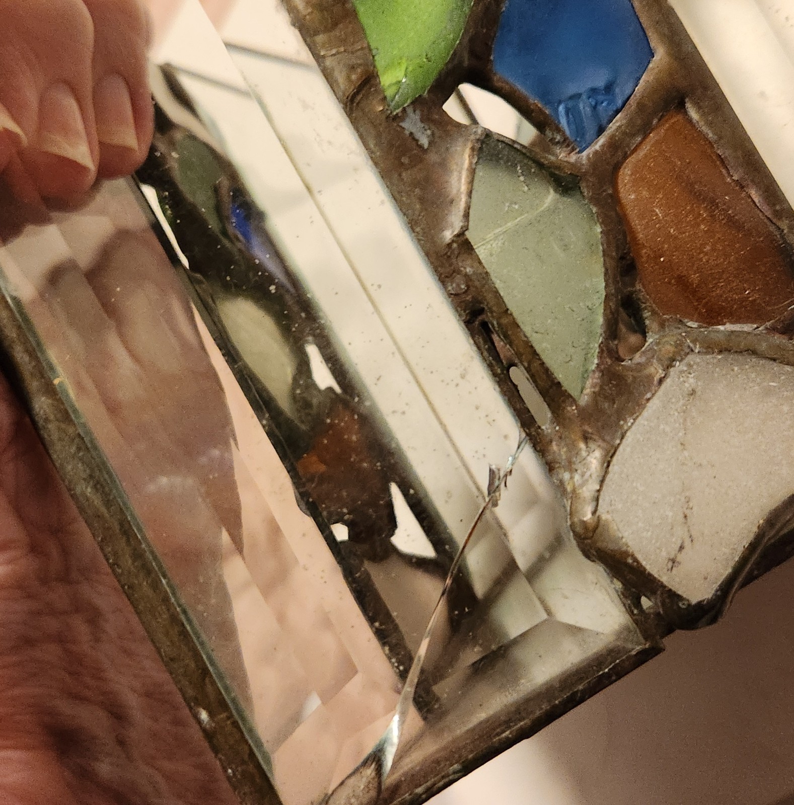 Vintage ARTIST MADE DATED 6 INCH STAINGLASS TERRARIUM. UNIQUE. SEE PHOTOS