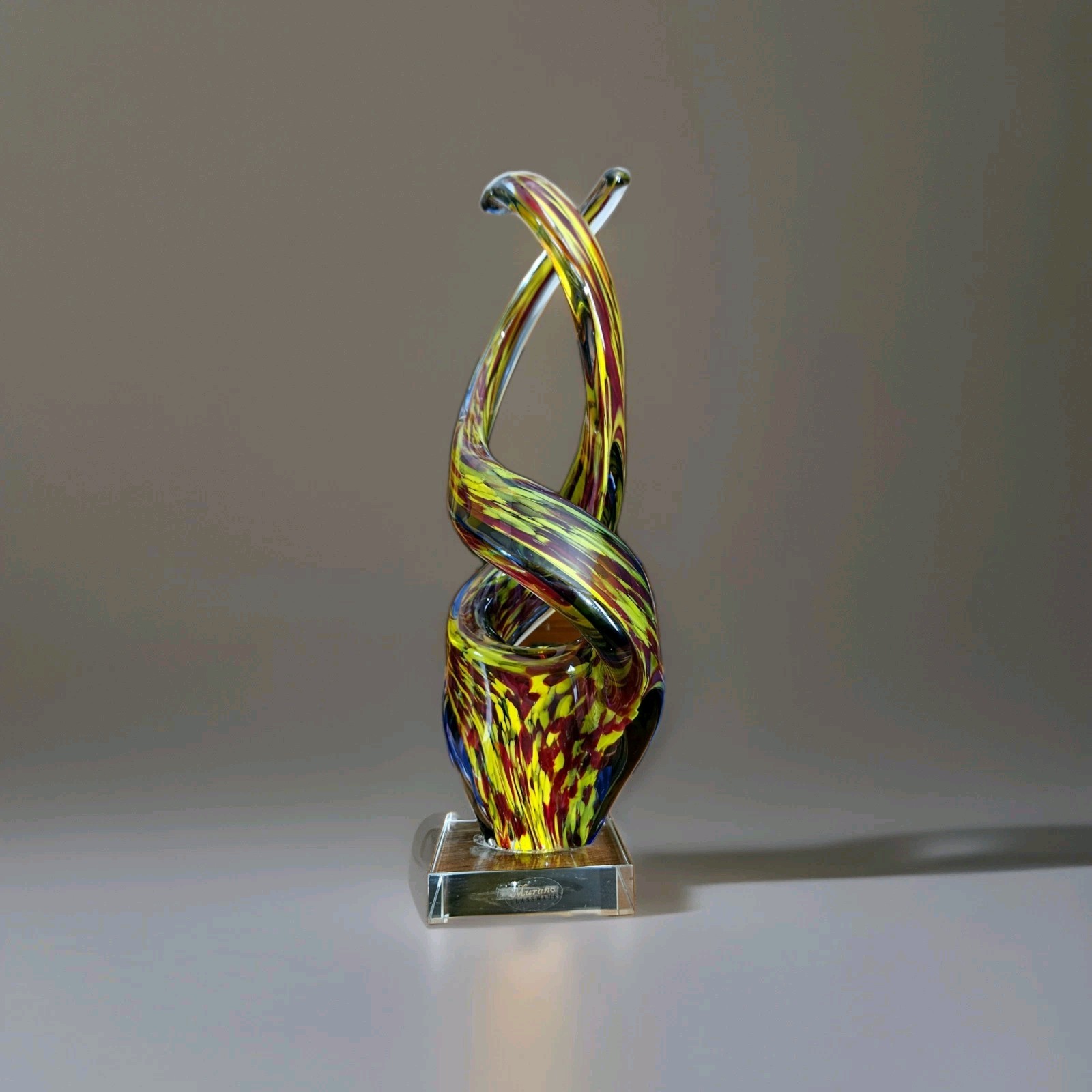 Murano Art Glass Sculpture Multicolor Infinity Twist Decor 14″ Tal