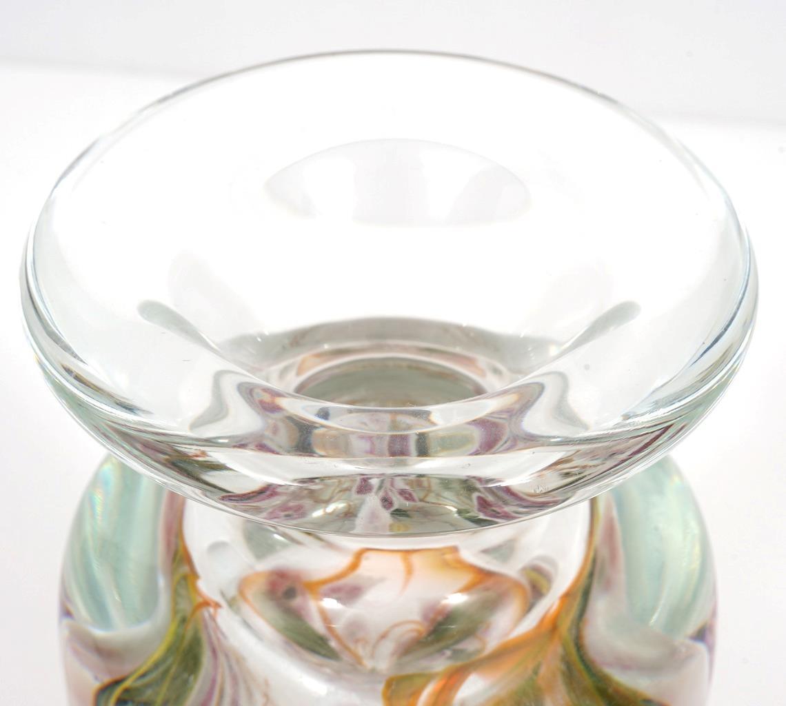 Art Glass Vandermark Studios Merritt & Smarr LE Pink White Flower Clear Vase, 8″