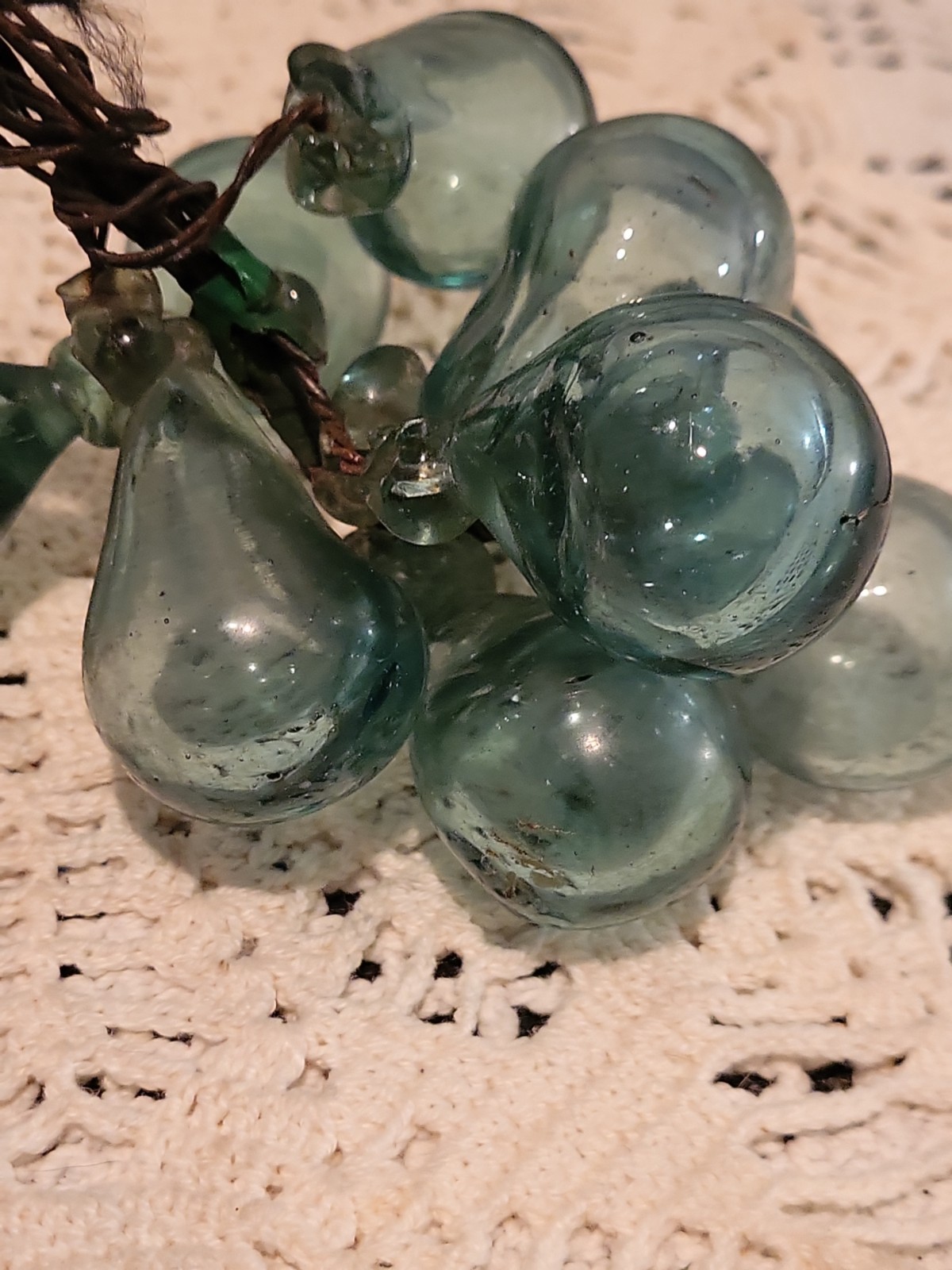 VTG Murano Glass Grape Cluster Hand Blown Italy Green Mid Century Read TLC