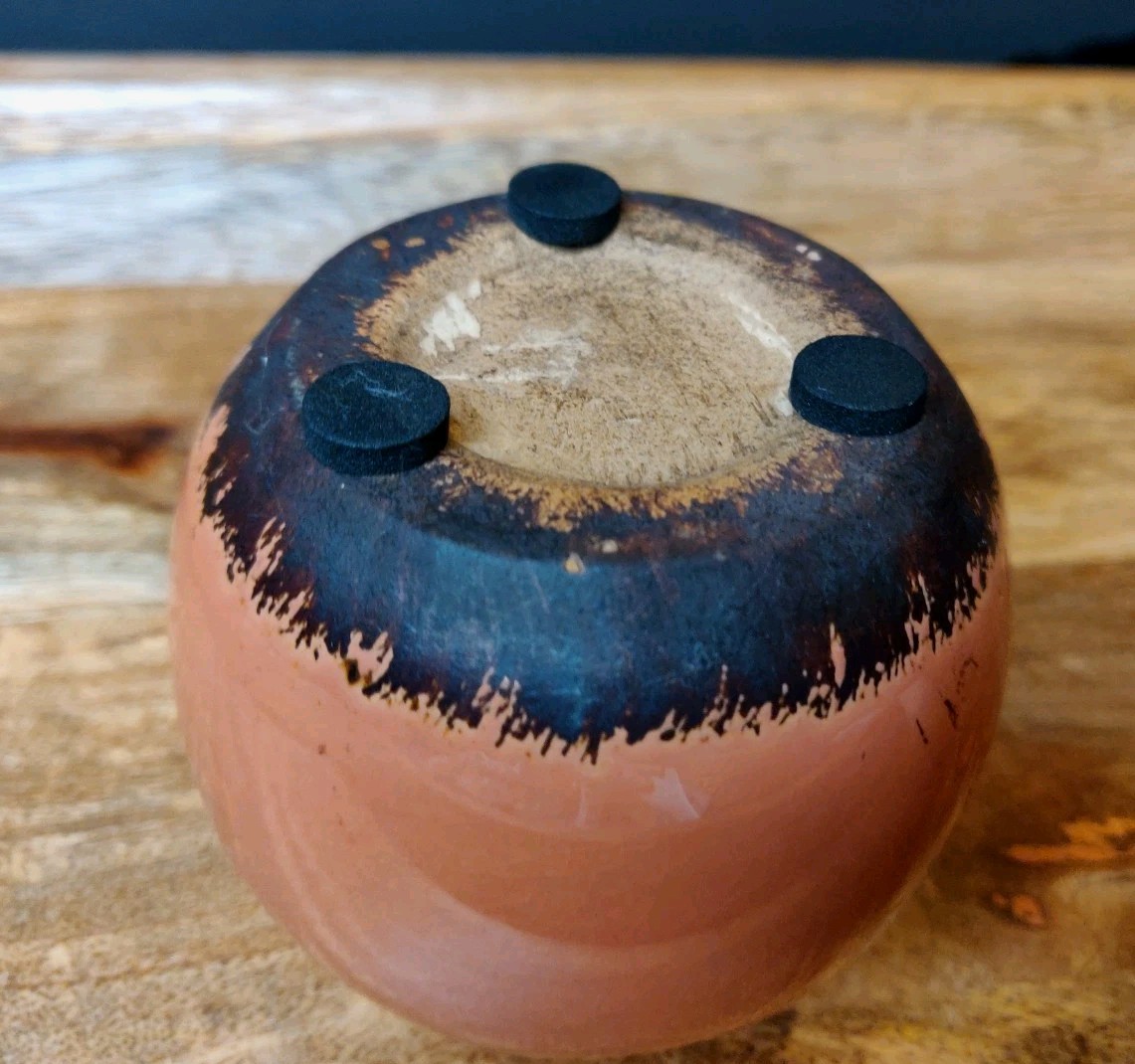 Glaze Top Salmon Color Brutalist Pottery Jar Vase 3.25″ Tall X 3.25″ Wide Approx