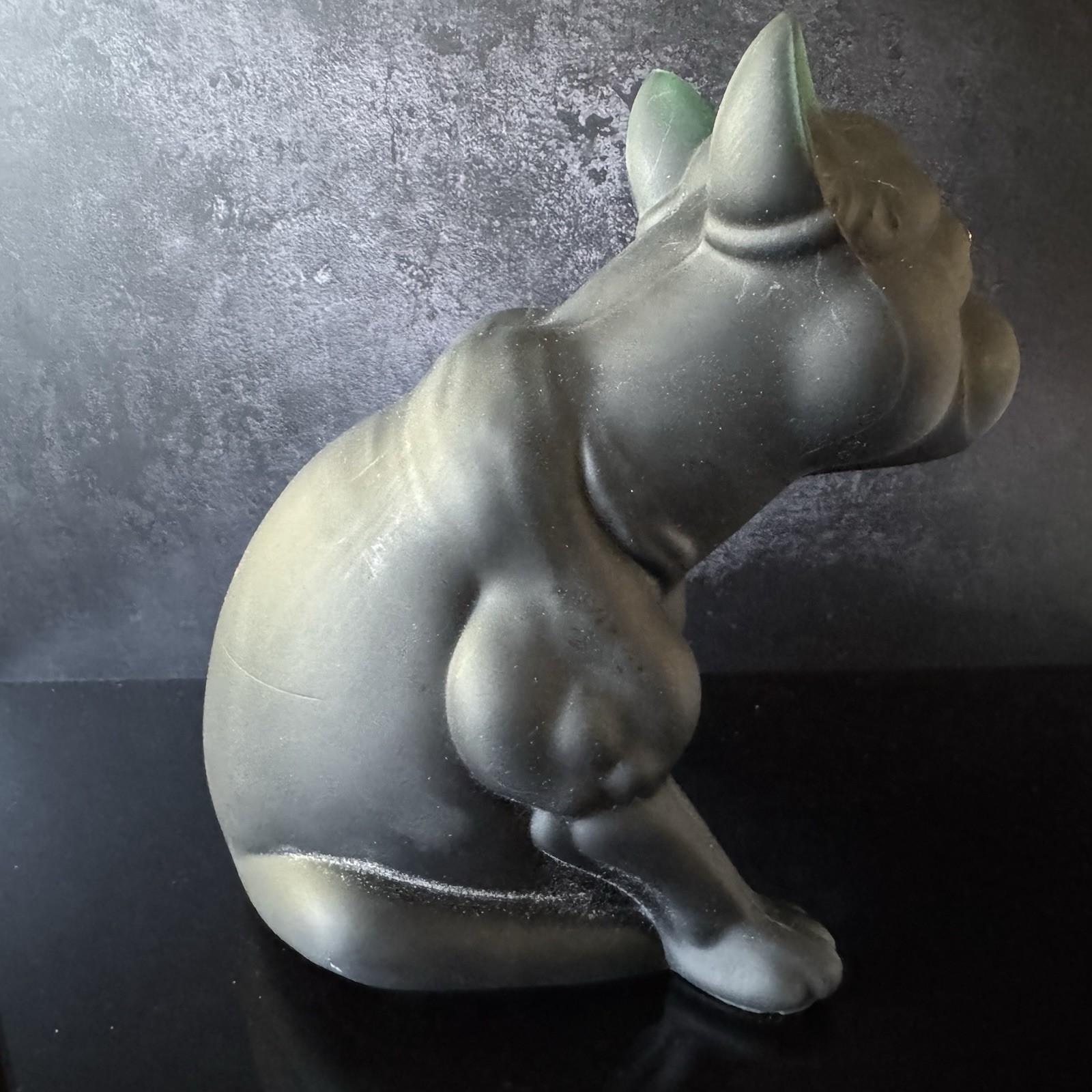 Westmoreland Mold Dark Green Satin Glass Bulldog Doorstop 7”