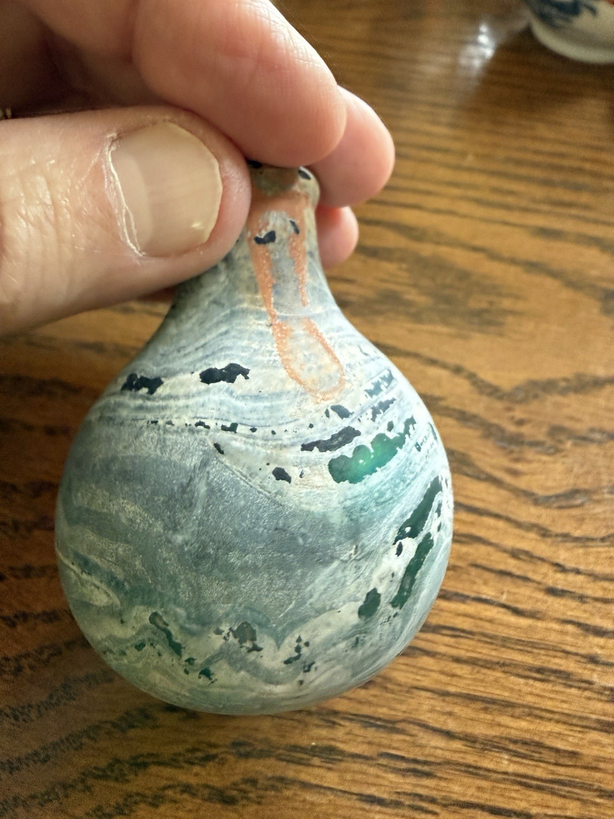 2 Small Art Pieces – Hand Blown Glass & Studio Produced Green Porcelain Amphorae