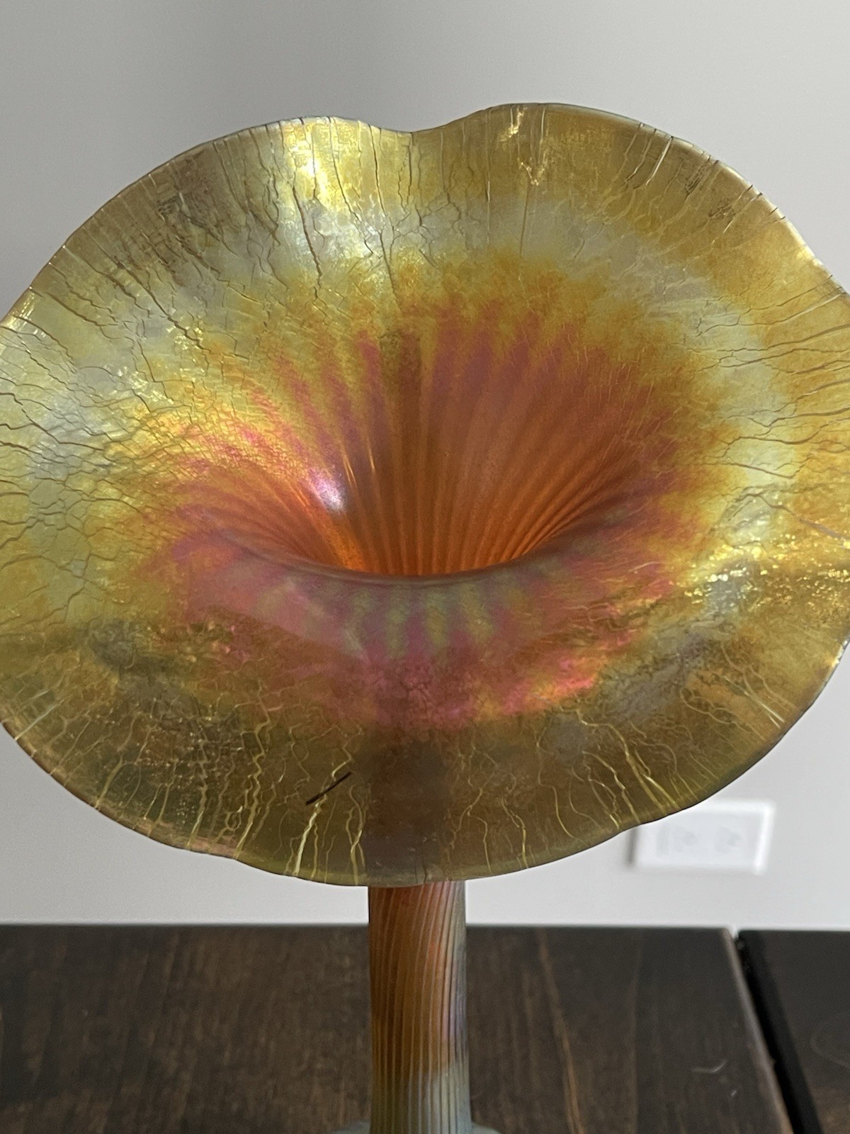 Vintage Lundberg Studios Glass JACK IN THE PULPIT Aurene Blue Iridescent Vase