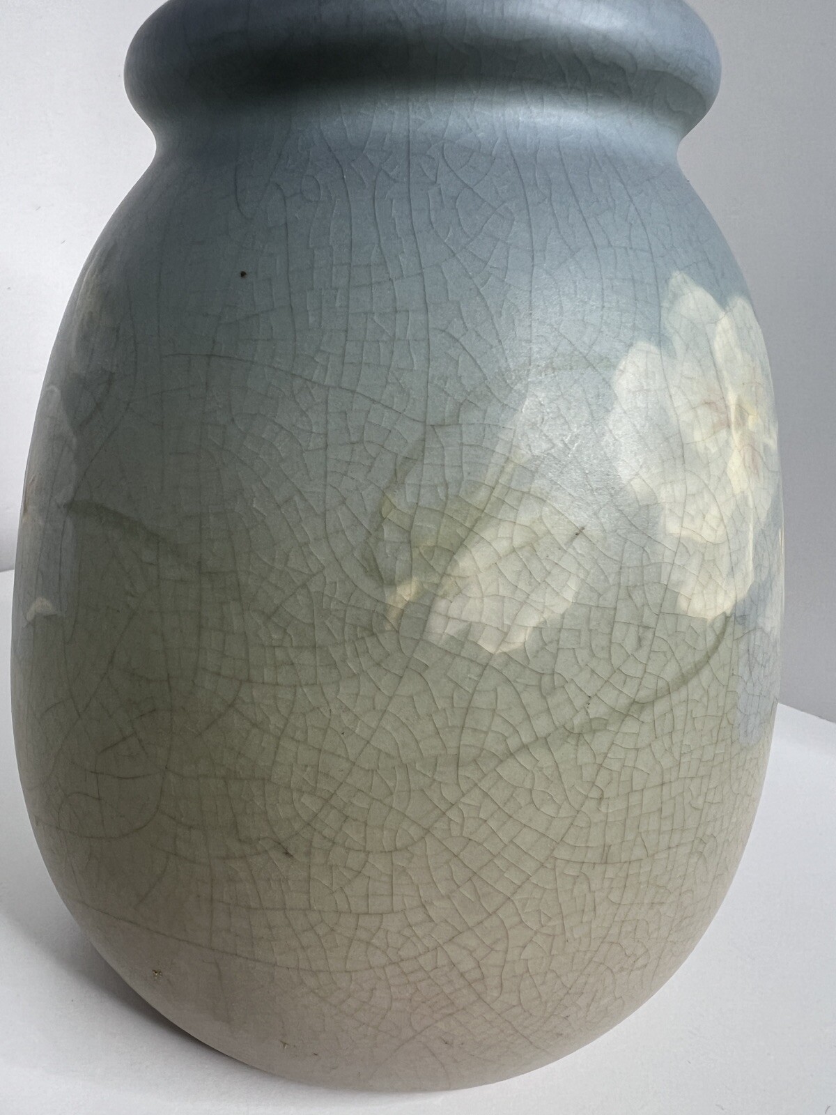 Weller Pottery Hudson Light Vase Hand Painted Floral Blue Vellum 1920s Antique