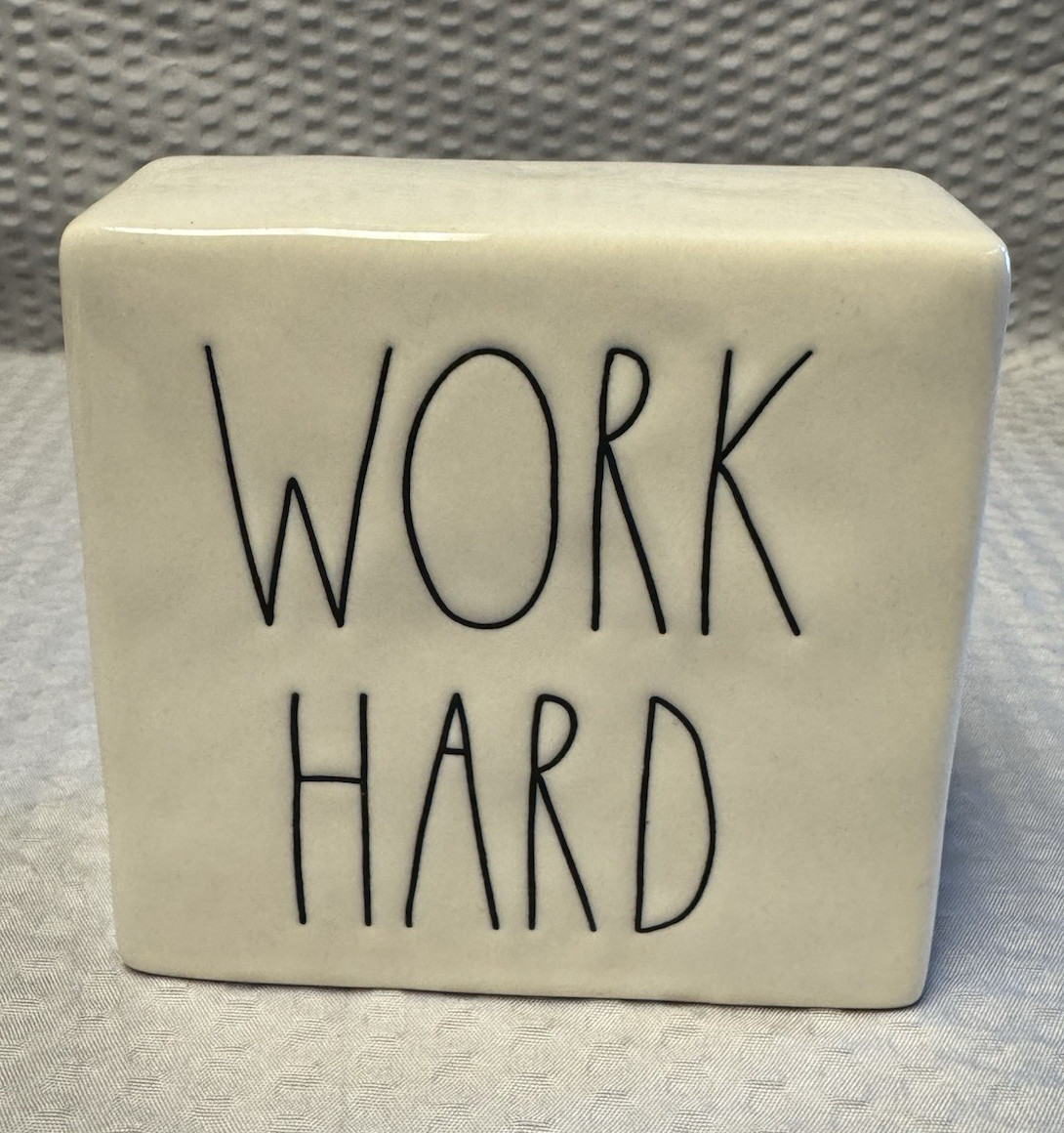 Rae Dunn Be Brave / Work Hard Large Letter Desk Block Paperweight 4″x4¼”x1¾”