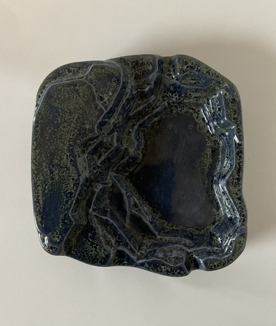 Glazed Blue Pottery Trinket Tray Ashtray Rock Formation Ceramic Cigarette Cigar