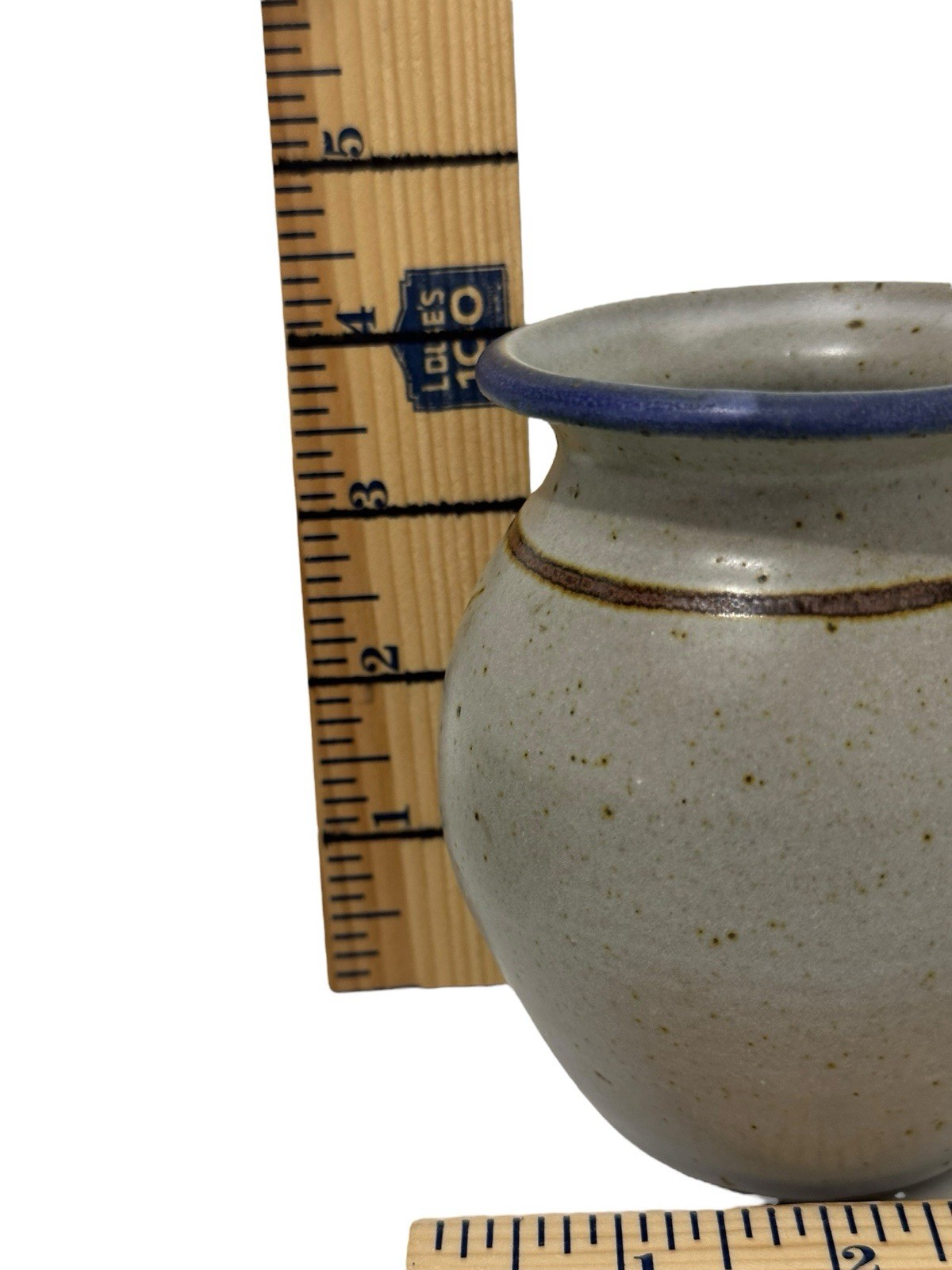 Art Pottery Small Stoneware Bud Vase Signed Heron Design Gray Blue Handmade