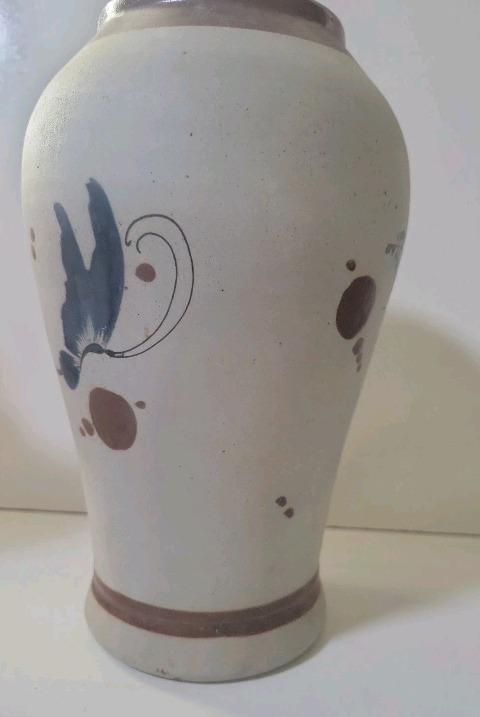 VTG Tonala Vase Mexican Folk Art Pottery Hand Painted Enamel Bird Flower