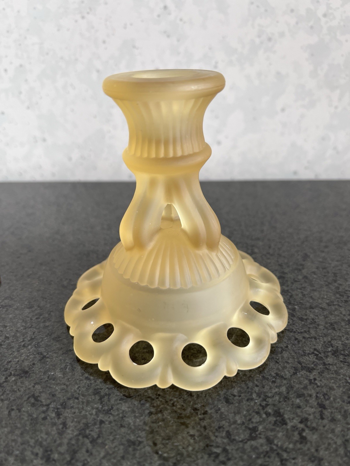 Westmoreland Yellow Satin Glass Doric Open Lace Candleholder Pair As Is*