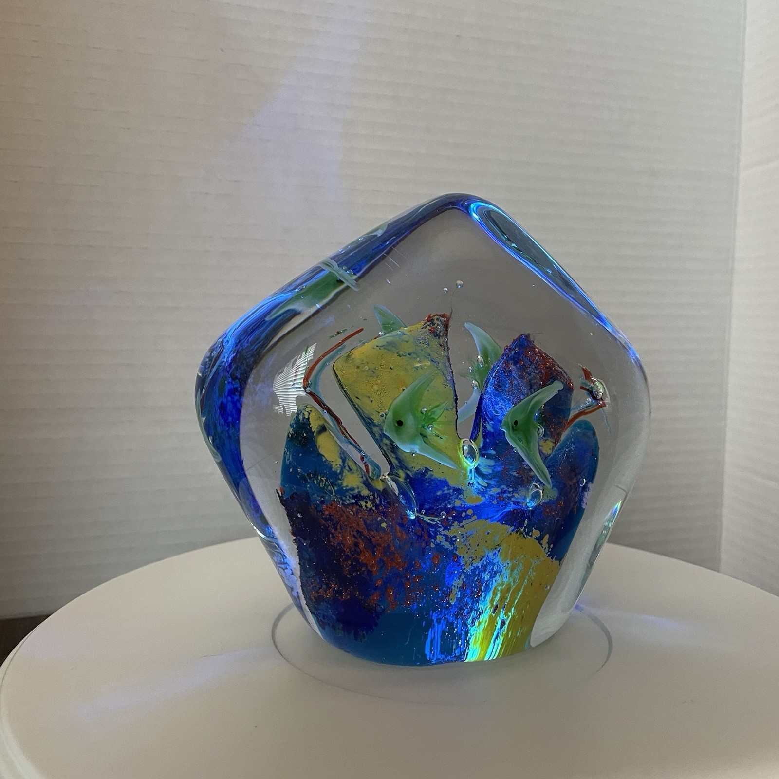Murano Style Art Glass Paperweight Fish Aquarium Tropical 5” x 6”Sculpture 4 LB