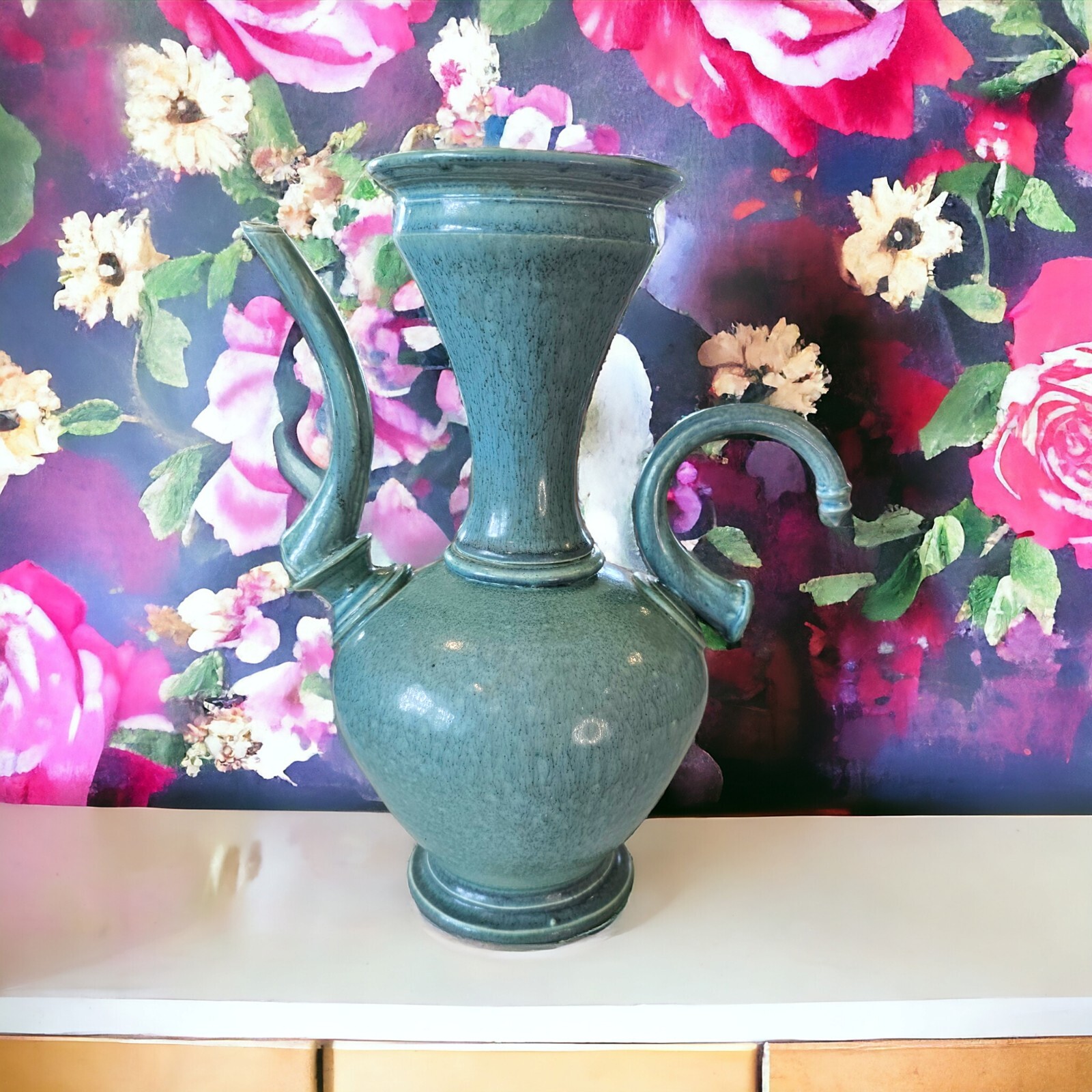 Vintage Robin Egg Blue Michael Schwegmann Studio Pottery Vase Curves Modern 10.5