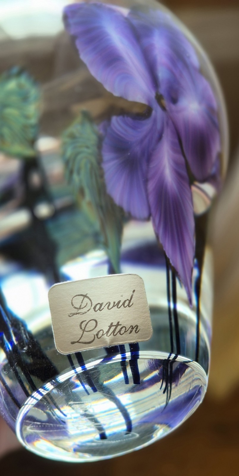 DAVID LOTTON 2001 VNTG PURPLE FLOWER HANDBLOWN GLASS ART VASE