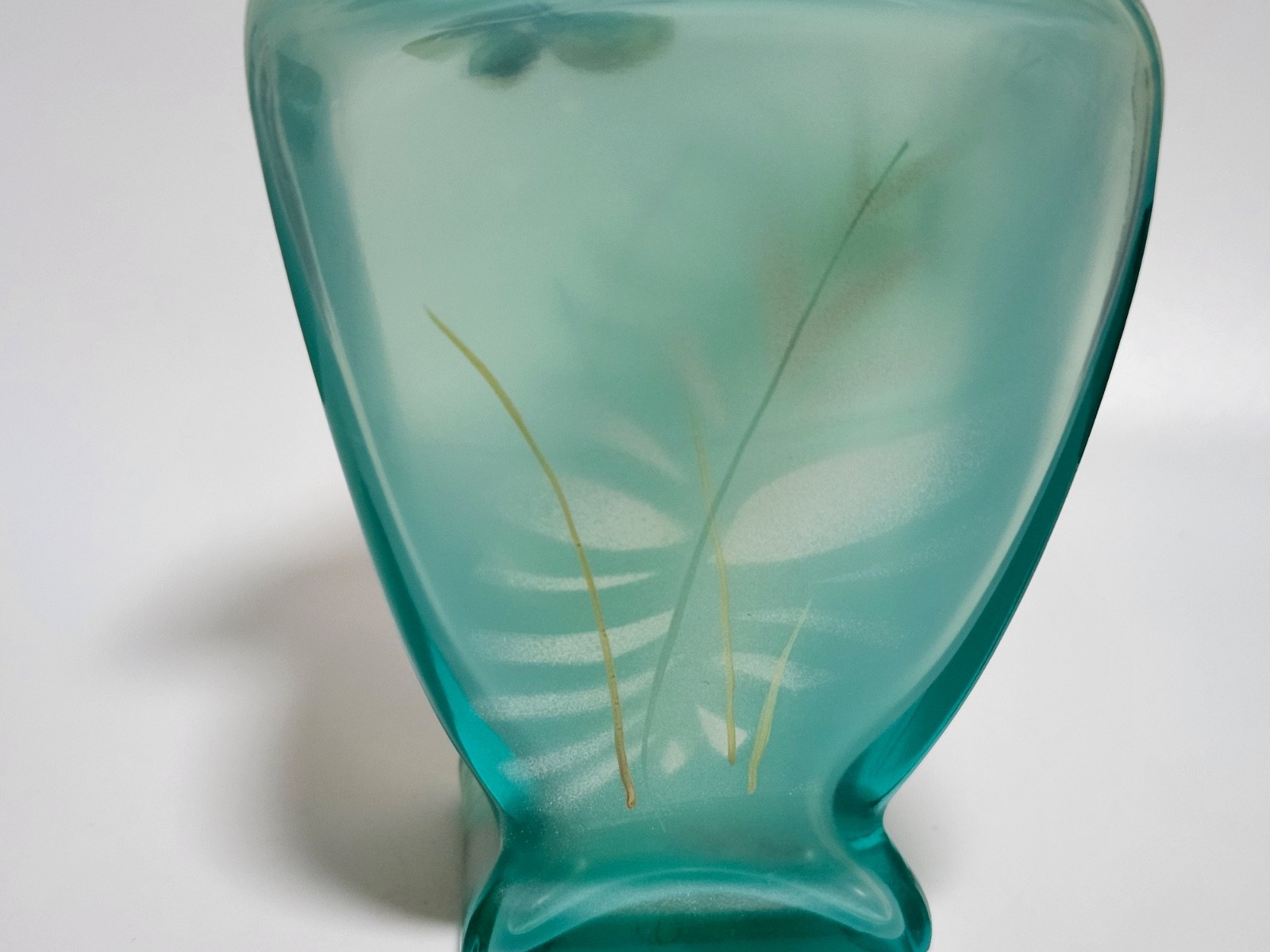 Fenton hand painted robins egg opalescent blue square vase with butterfly