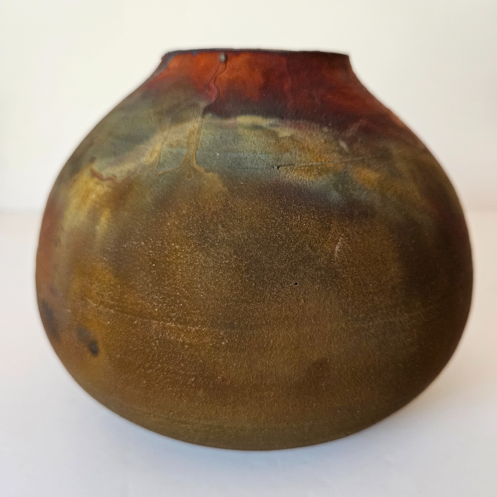 Bruce Johnson Copper Flash Raku Pottery Pot Vase Includes Brochure 5″ Tall