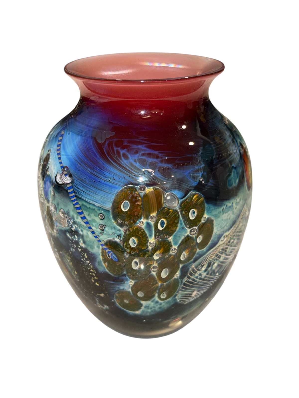 Josh Simpson Studio Art Glass Inhabited Planet Vase – Signed 9-11-8