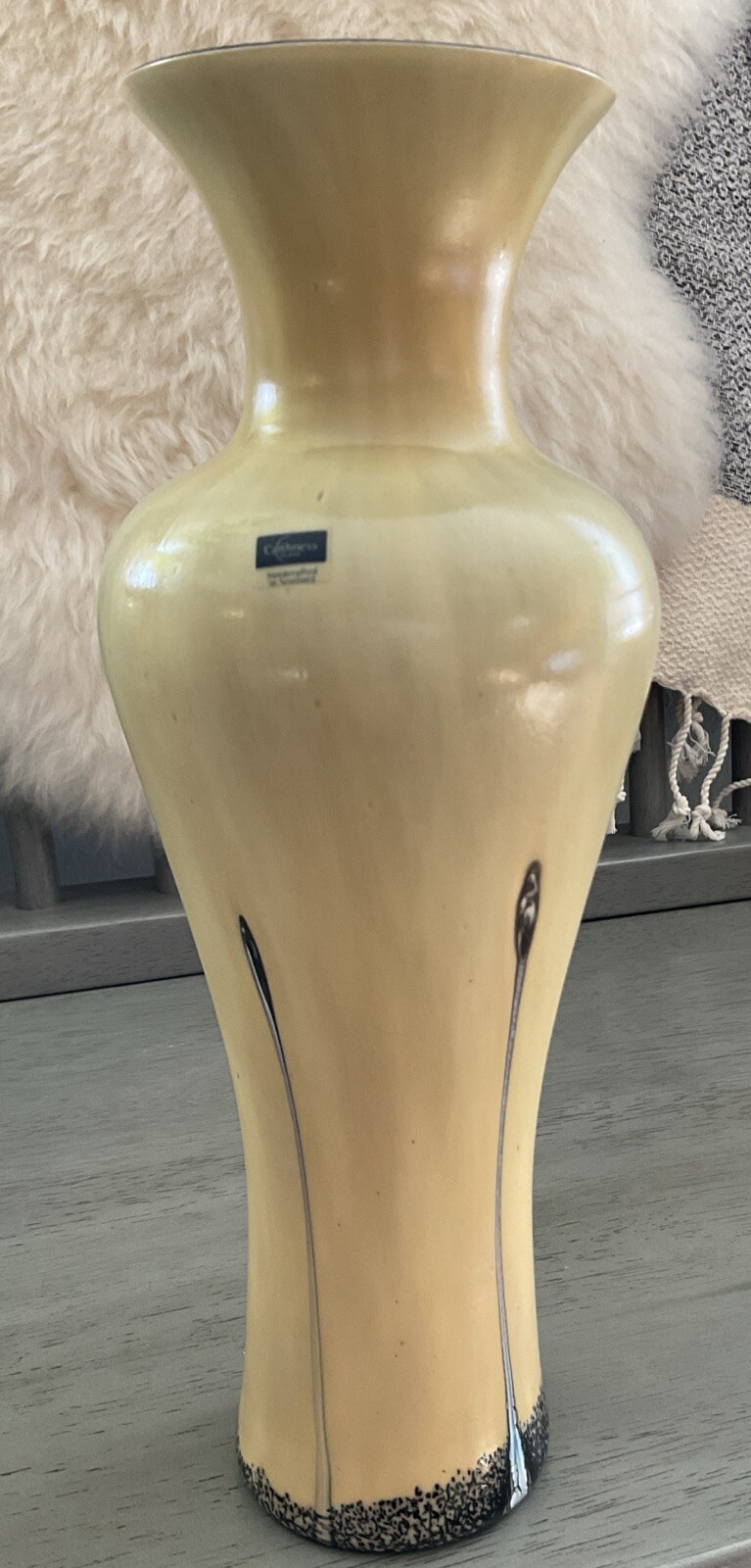 Vintage Caithness Glass Vase Ebony Range Yellow Black Art Nouveau Style MCM