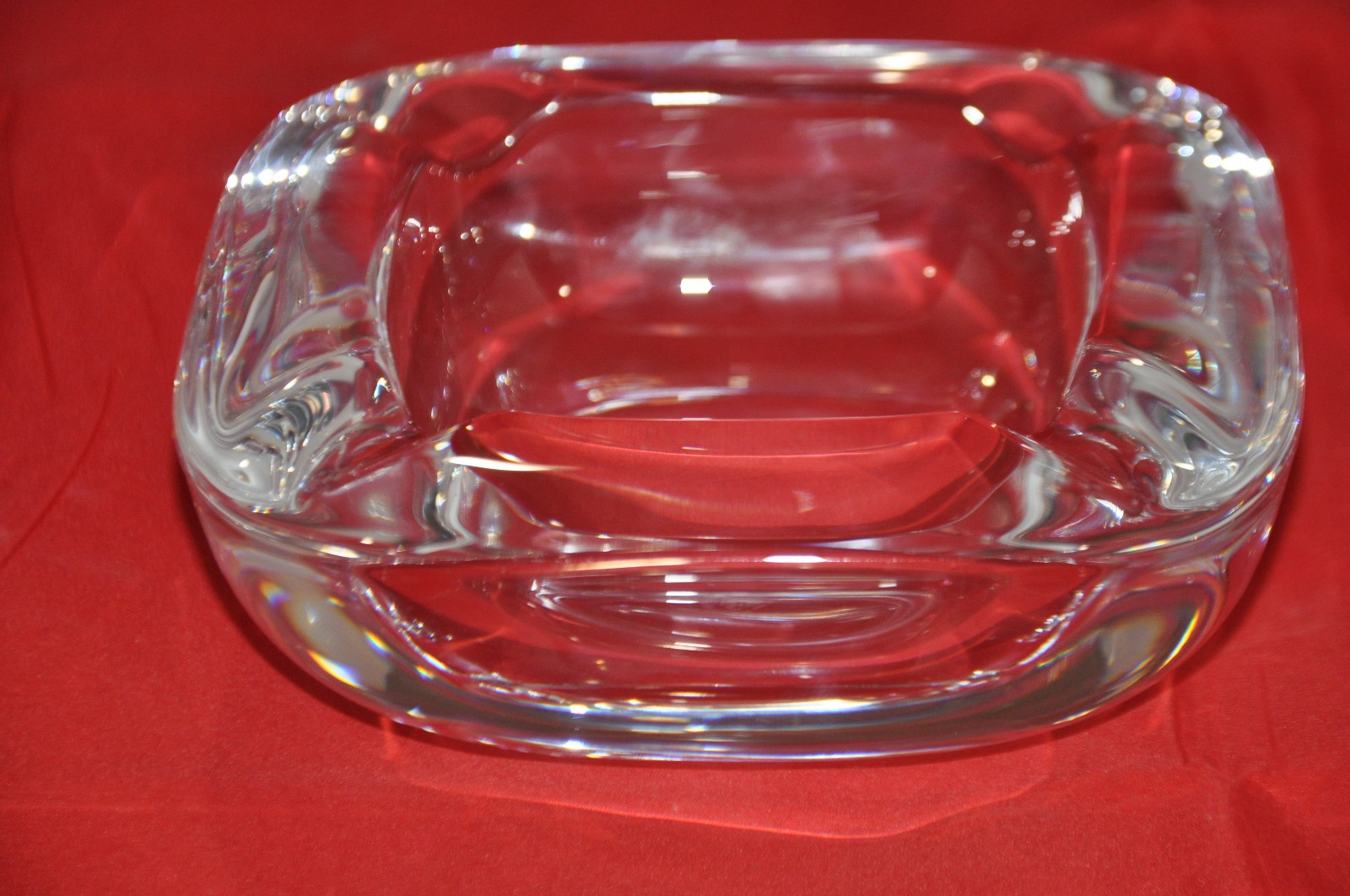 Mid-Century Art Vannes France Heavy Crystal Art Glass Square-Shaped Ashtray