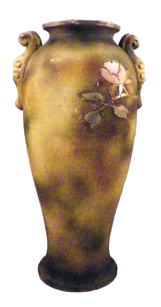 Morimura Art Pottery Vase Red Purple Flowers Gold Moriage Tall Handles Antique