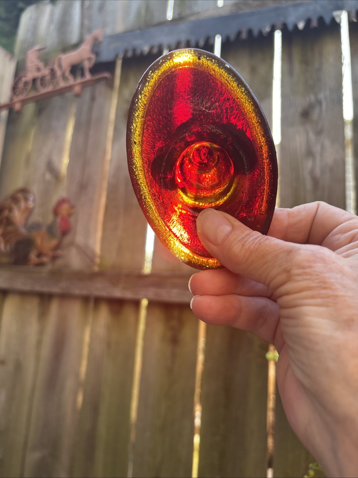 Westmoreland Amberina Ruby Red Carnival Glass Santa on Sleigh Covered Candy Dish