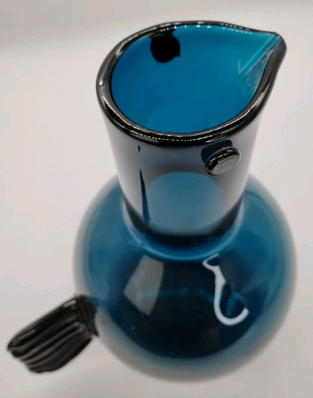 Vintage MCM Inspired Blue Bird Glass Vase Pitcher 10.5 X 8.25 X 6