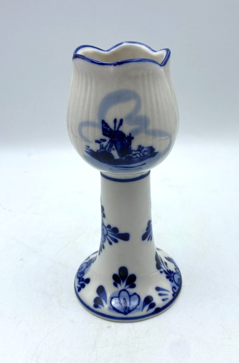 Delft Blue Dutch Holland Hand Painted Tulip Ceramic Taper Candle Holder 6″