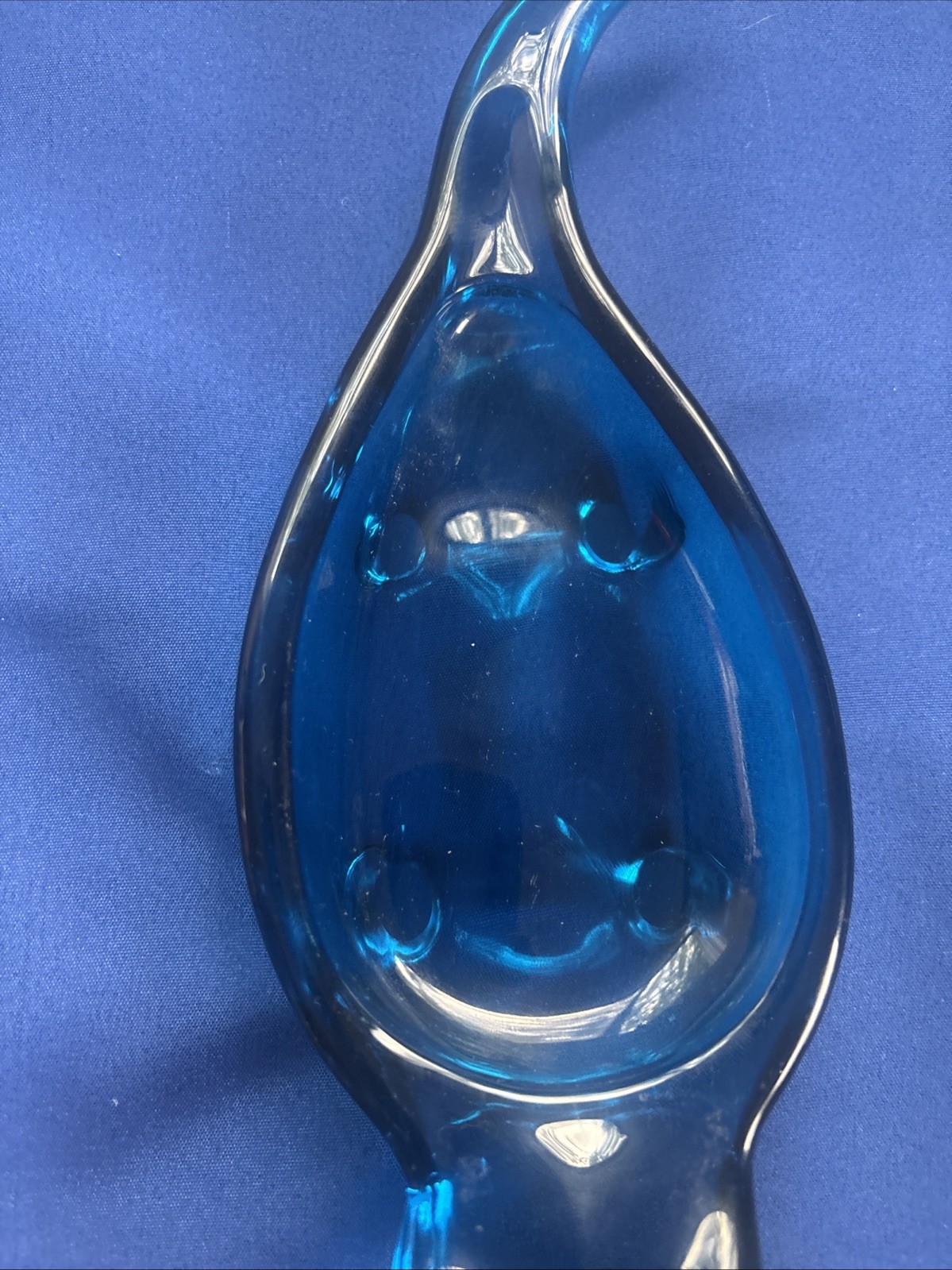 Vintage Viking BLUE Glass Alligator Ashtray Trinket Mid Century MCM 11”