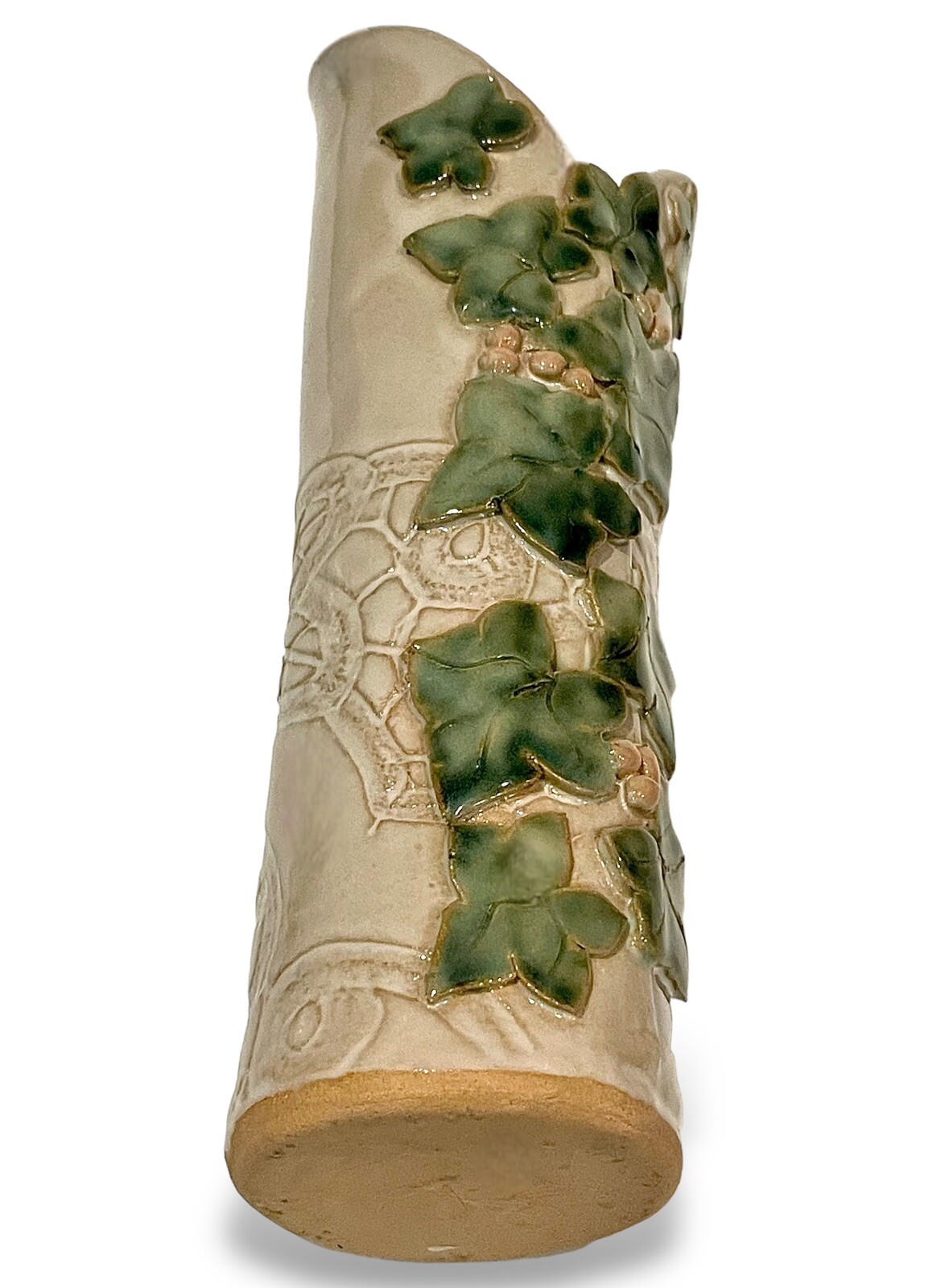 MAJOLICA ART POTTERY Vase Hand Built Layered Ivy Berries Signed OOAK ~ READ