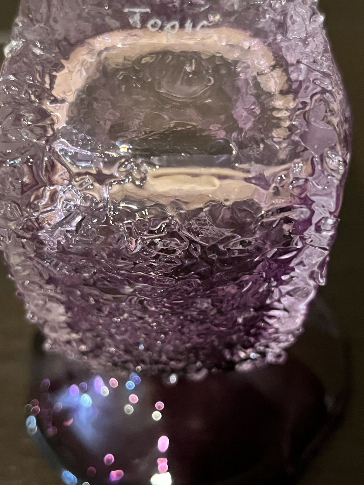Beautiful MCM Handblown Purple Bark Art Glass Vase Signed By Artist *Topic* Rare
