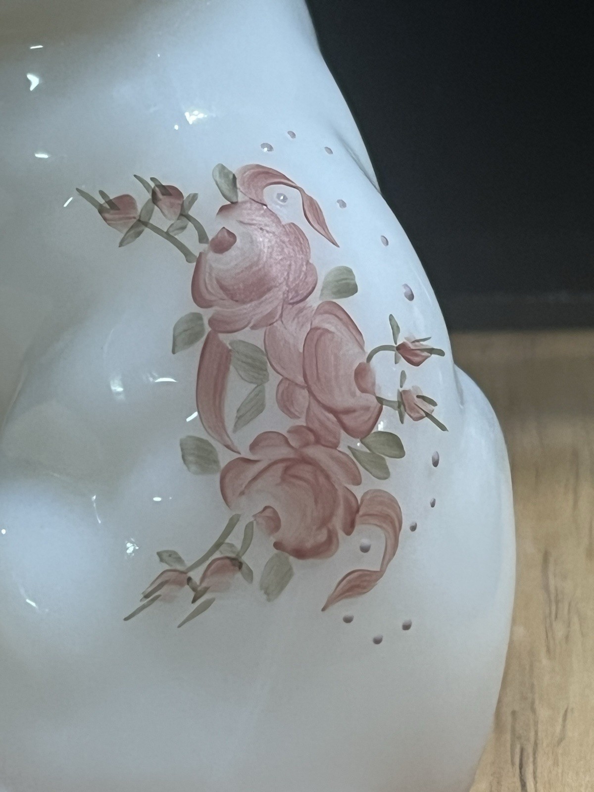 Vintage Fenton Cat Peralescent Milk Pink Rose Signed Handpainted Sticker U.S.A.