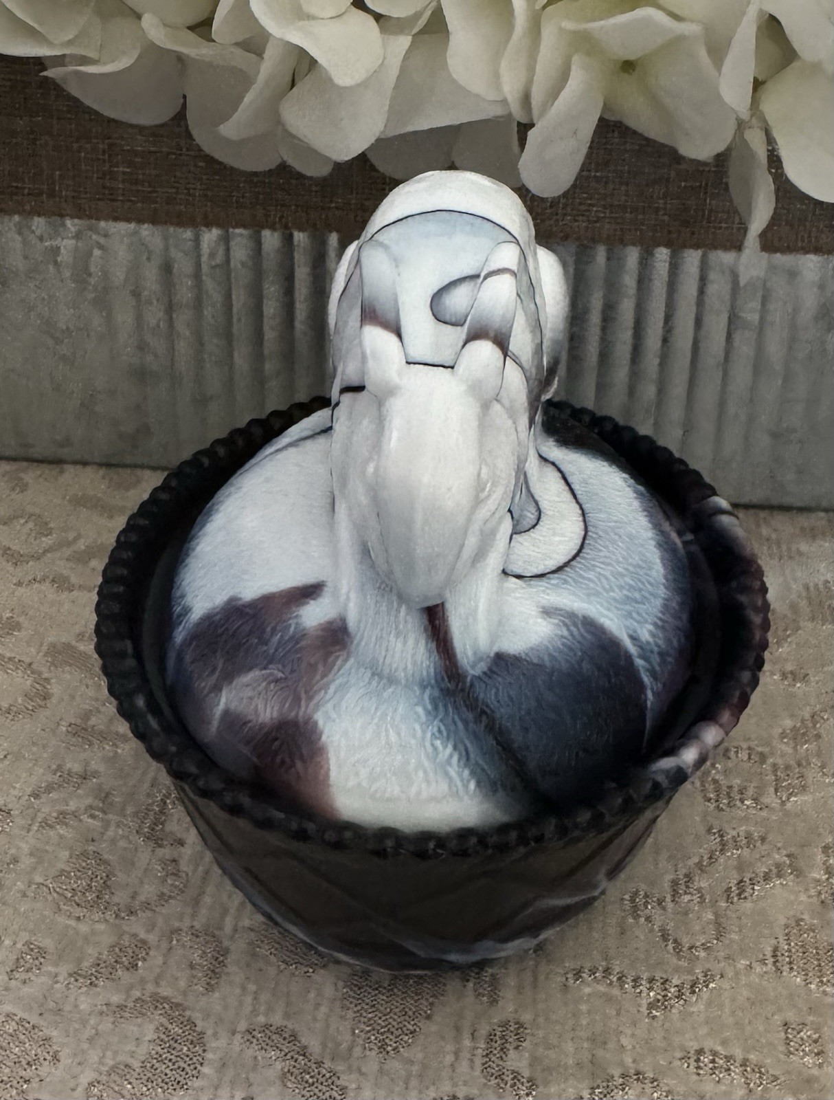 Vintage Westmoreland Slag Glass Dish Bunny Nest Purple White Amethyst Swirl 5.5”