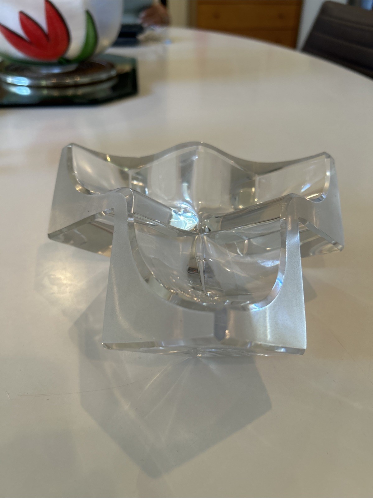 Vtg Daum France Signed Clear Frosted Crystal Vide Poche Bowl As Is WOW