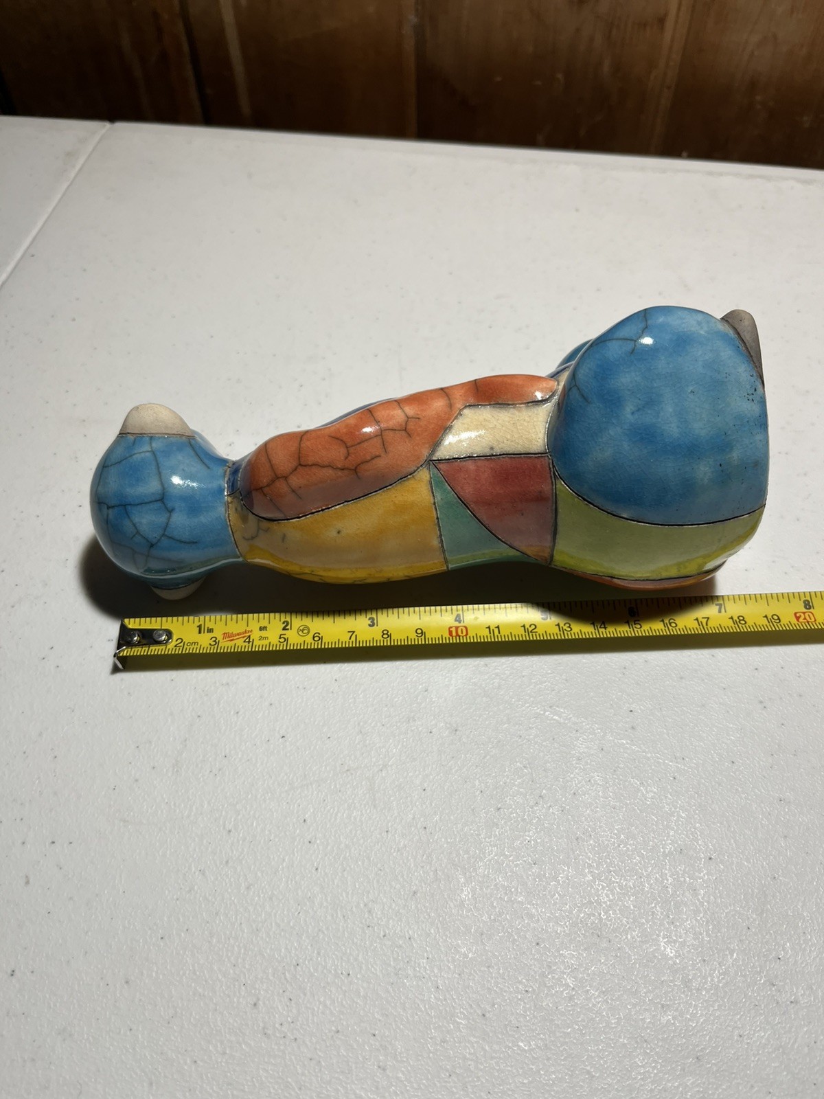 Raku Pottery Meerkat Hand Made South Africa Signed multicolor geometric VTG