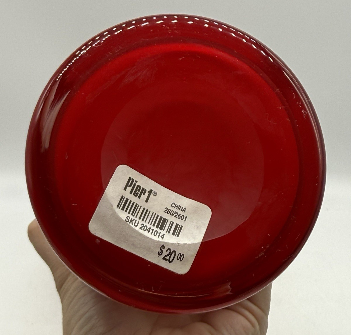 Pier 1 Imports Red With White Dots 14.5” Tall Art Deco Style Glass Vase