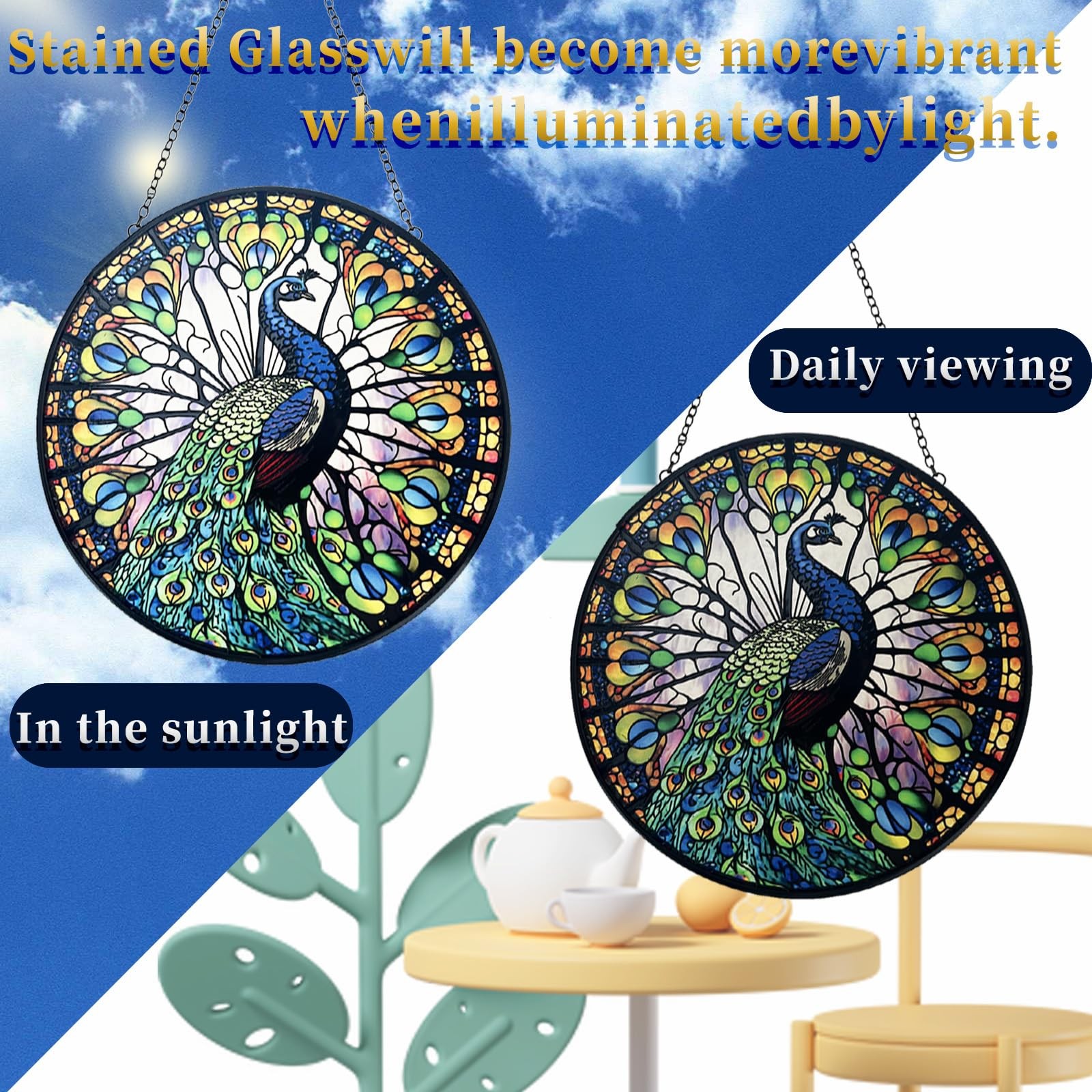 Stained Glass Suncatcher Window Wall Hanging Ornament Hand Painted Glass Panel
