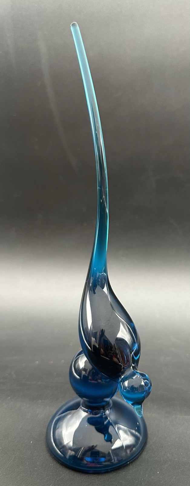 Viking Glass Long Tailed Bird Blue 9 1/2 Inches Tall Mid Century Modern MCM