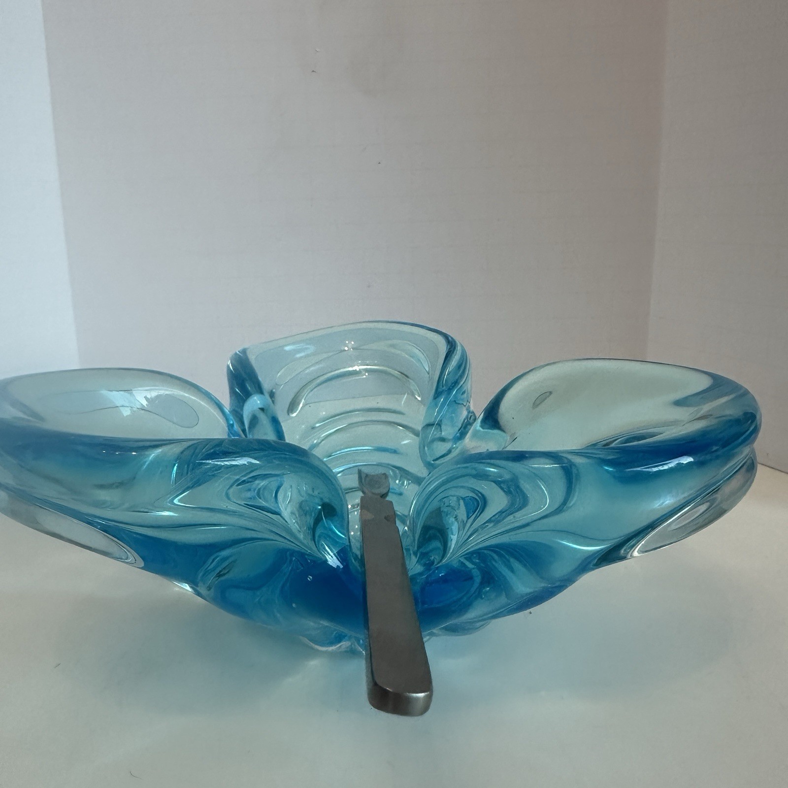 CHALET Glass MCM Heavy Chalet Canada Art Glass Aqua Blue Bowl Ashtray Vintage