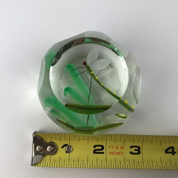 Perthshire 1986C Aventurine Dragonfly Faceted Clear Lampwork Insect Paperweight