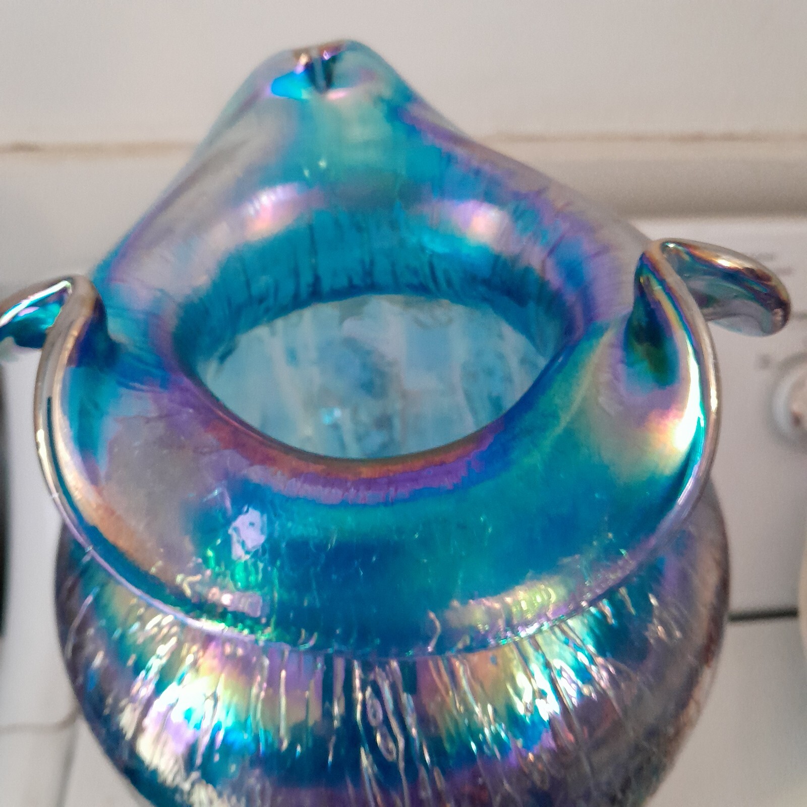 Fenton Art Glass Irridescent Twilight Blue Alligator Textured Glass Vase 14″