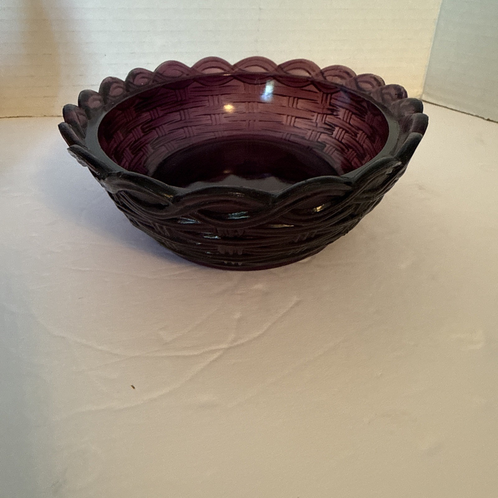 Vintage Purple Depression Glass Hen on Nest Candy Dish Basket Weave Flaw Violet