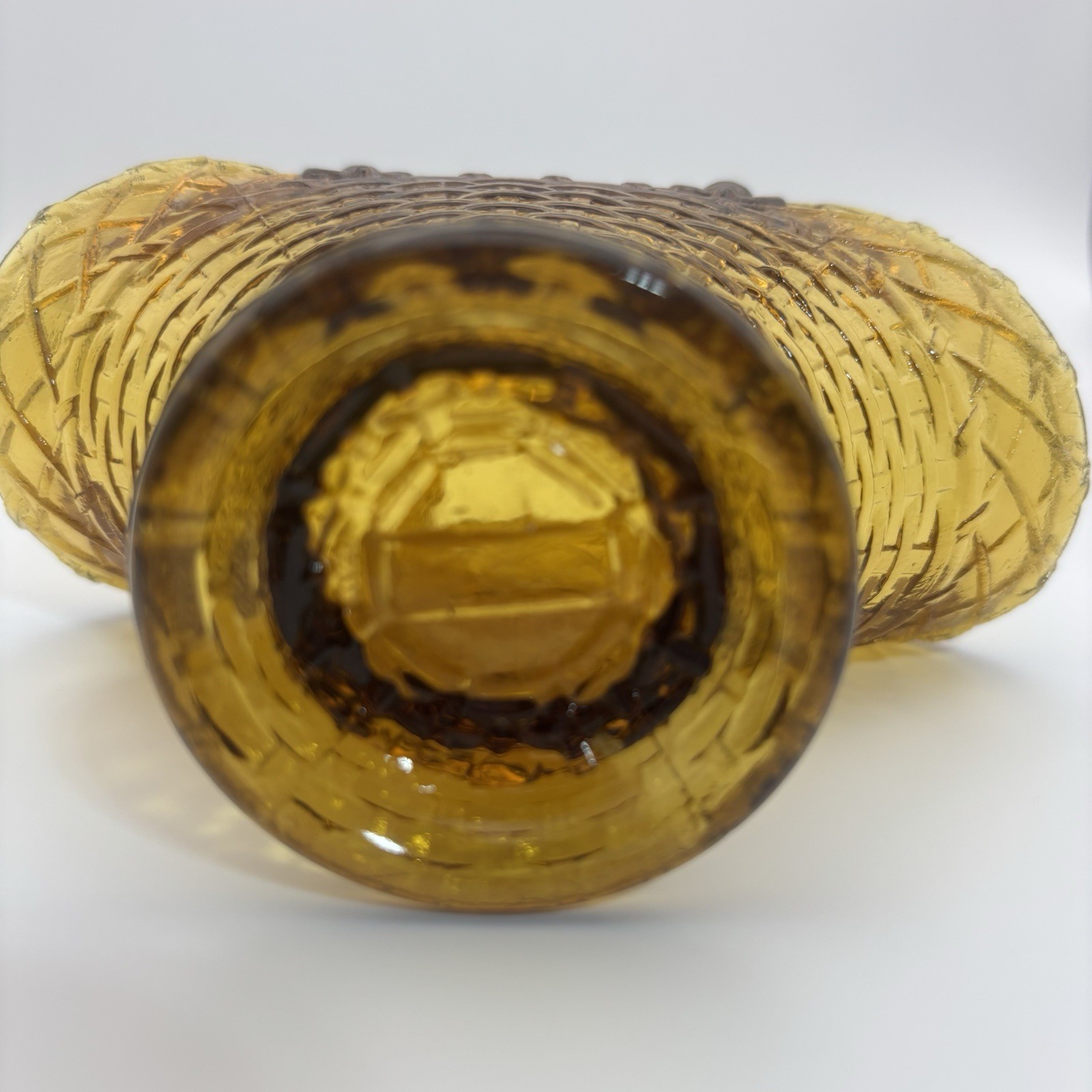 Vintage Westmoreland Glass Amber Basketweave 4” Basket with Touching Handles