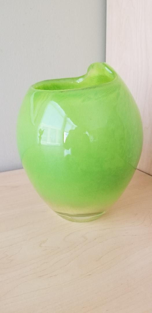 John Rocha Waterford Crystal Large Green Art Glass Vase 9.5″ Ireland Heavy