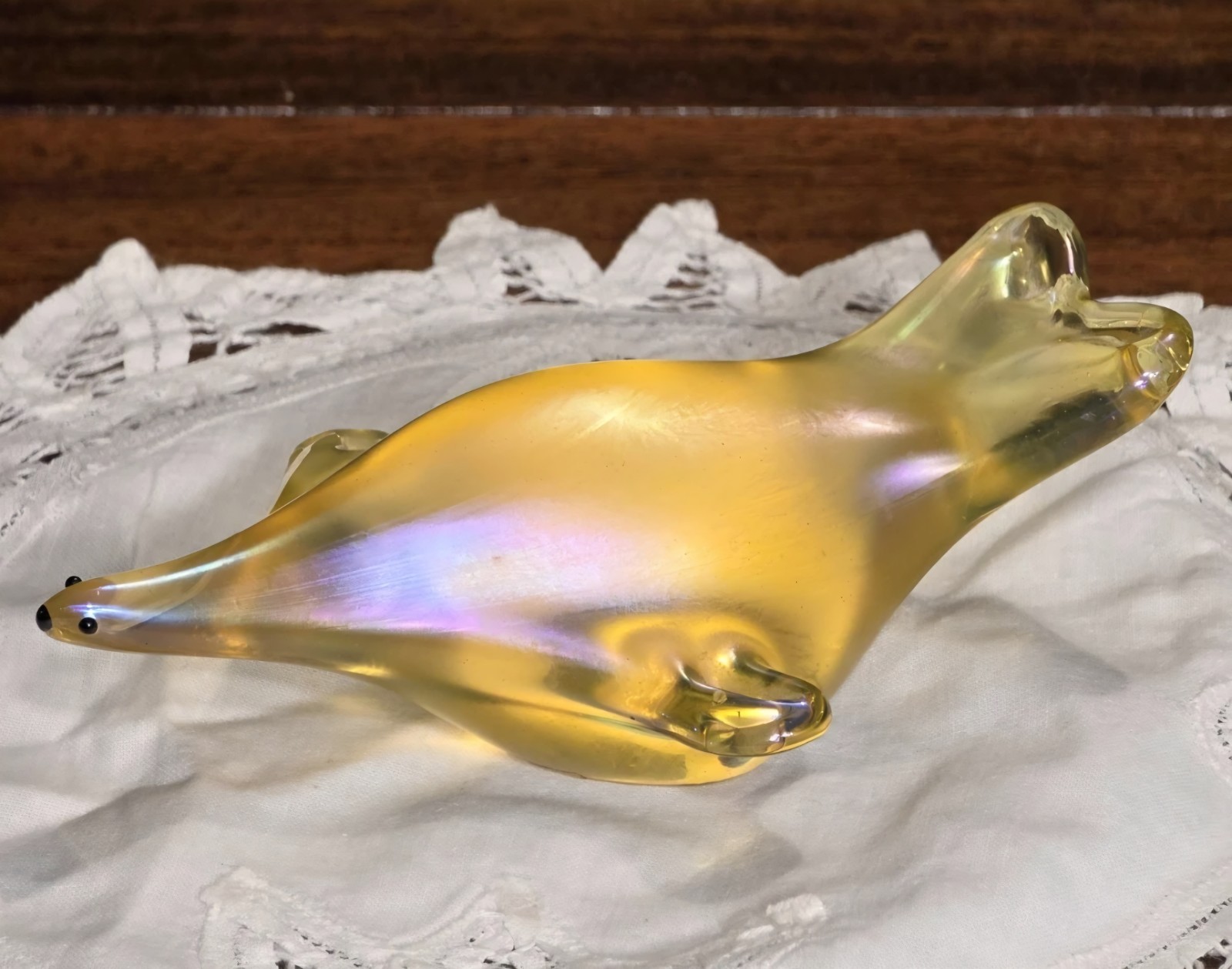 Orient and Flume Uranium Seal Signed Art Glass Paperweight Yellow