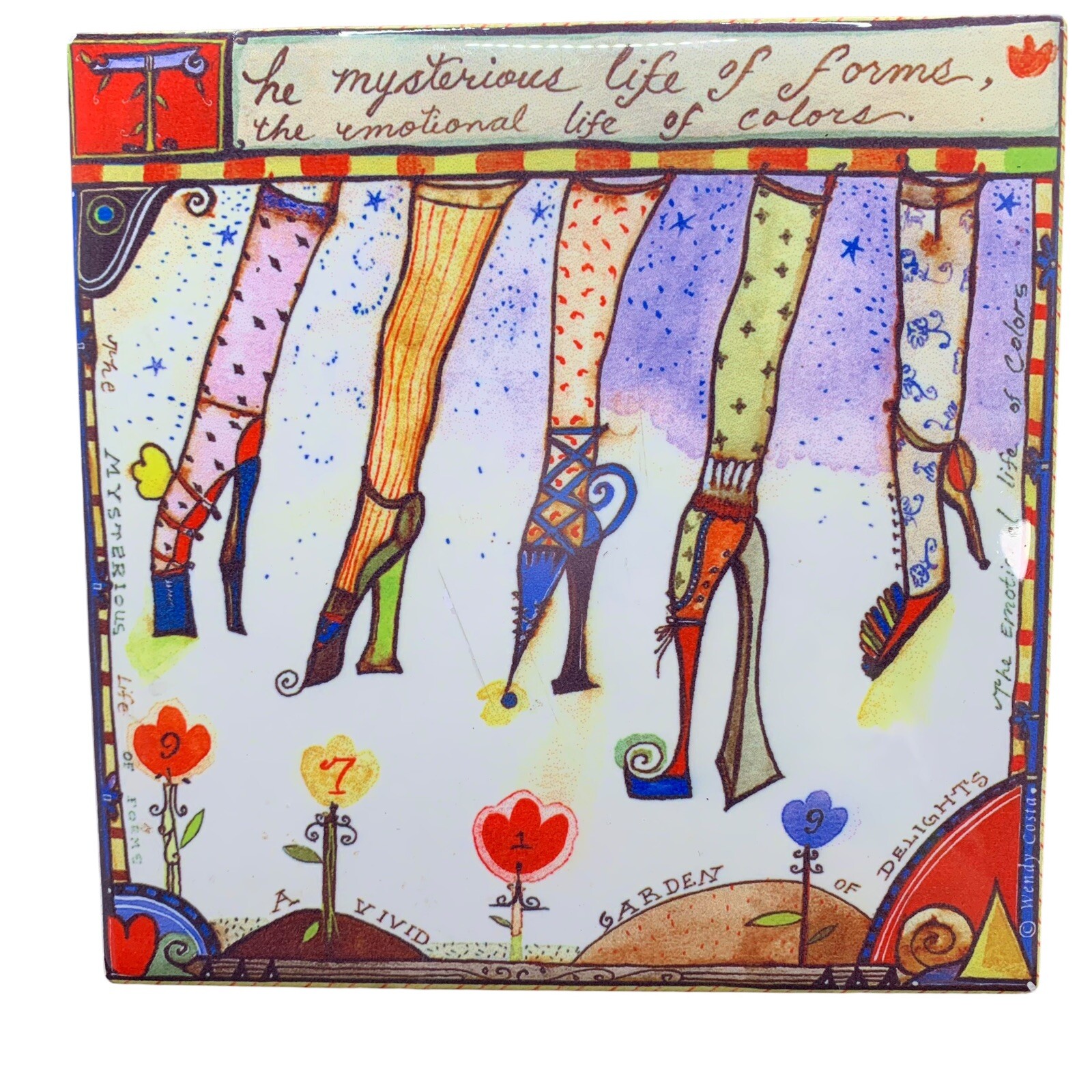 Wendy Costa Studio Ceramic 6″ Trivet A Vivid Garden Of Delights Whimsy Kitchy