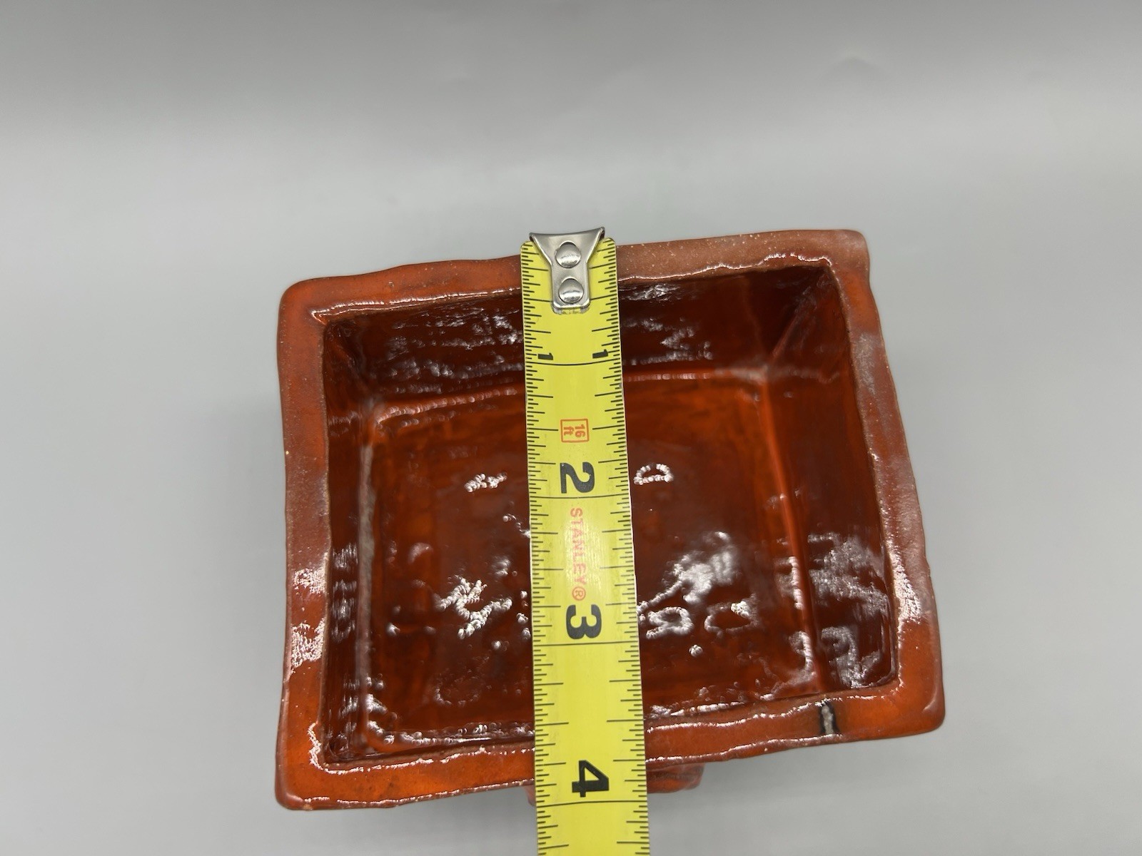 VTG Orange Glazed Red Ware Pottery Mushroom Footed Planter Bowl